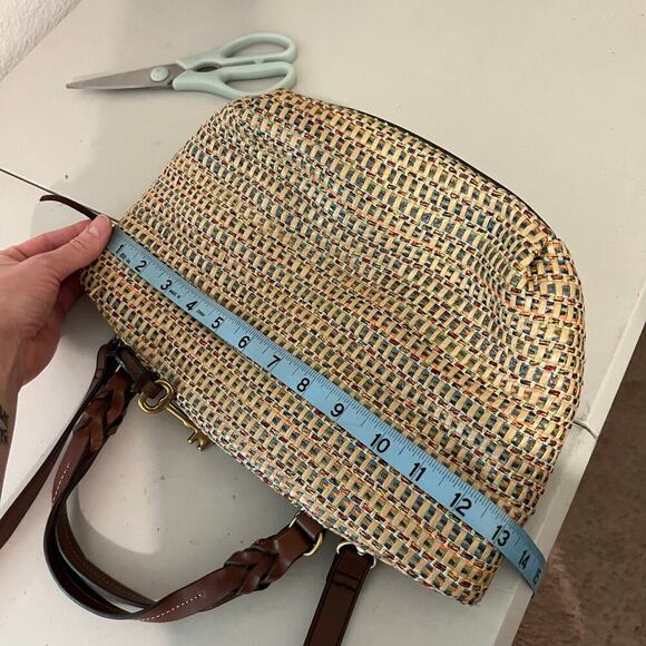 Fossil Multi Colored Woven Brown Leather Top Handle Crossbody Medium Bag - Picture 13 of 16